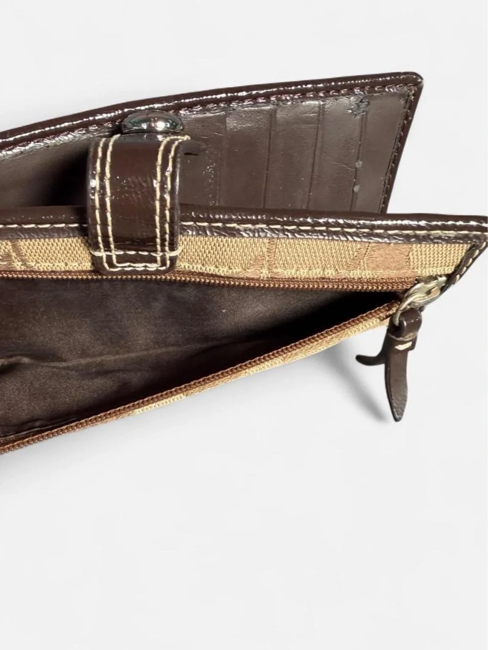 Coach Tan and Brown Signature Continental Wallet